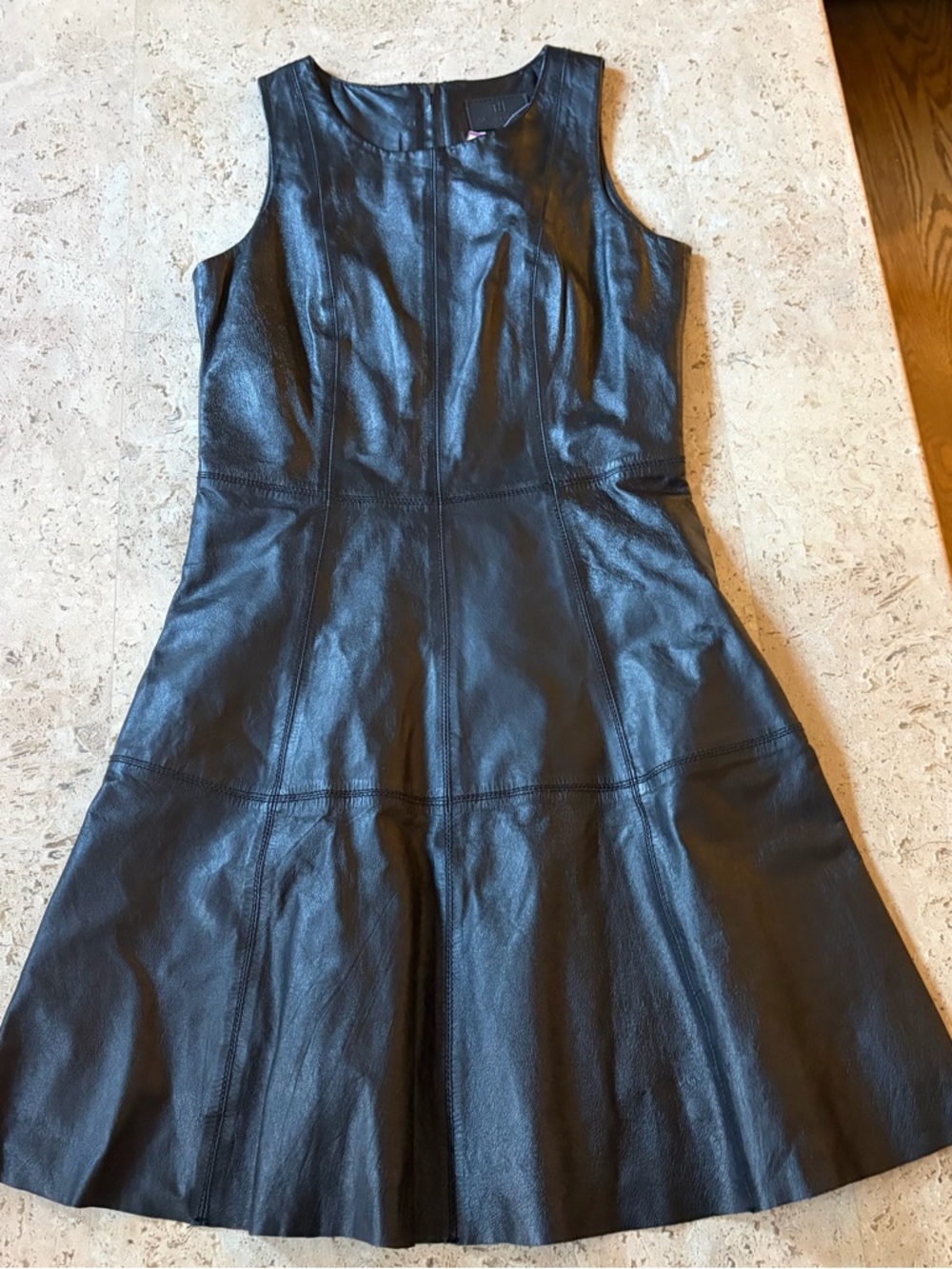 River Island Black Strapless-Look Leather Fit-and-Flare Dress